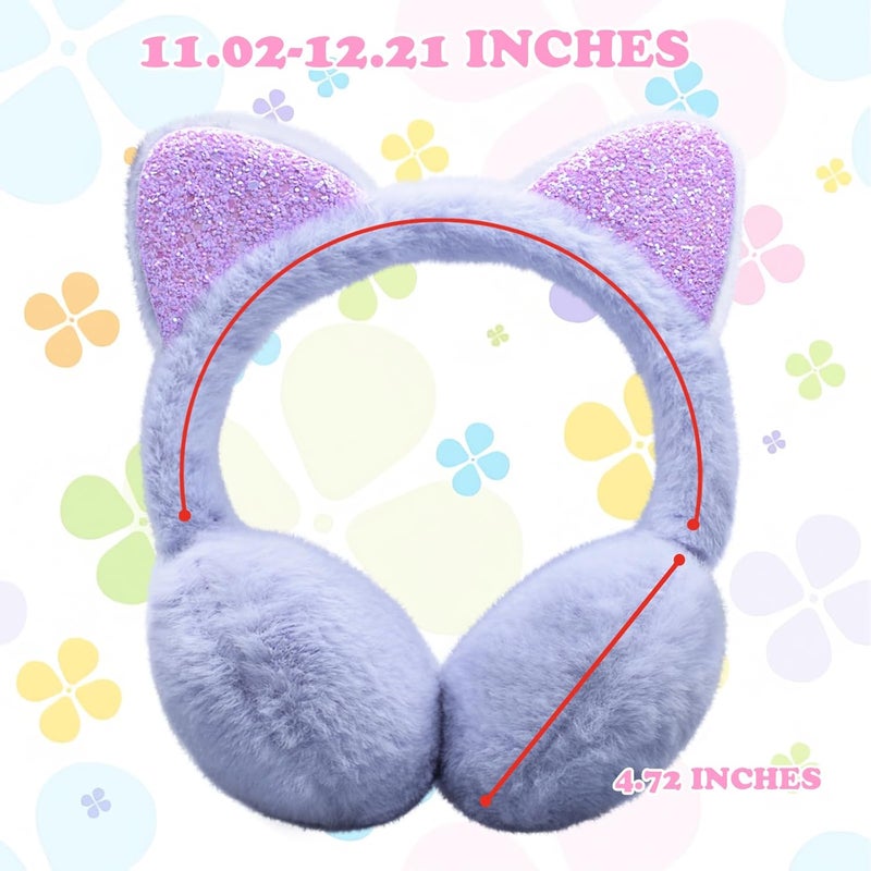 GSFY Ear Muffs Gloves Set for Kids Girls Adjustable Winter Sequin Faux Fur Windproof Warm Ear Warmer Outdoor - Image 2